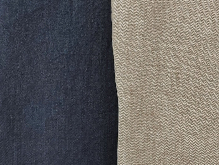 100% Linen Small Herringbone Twill Fabric HBT Chambray 7309 7605 - The Linen Lab - Beige