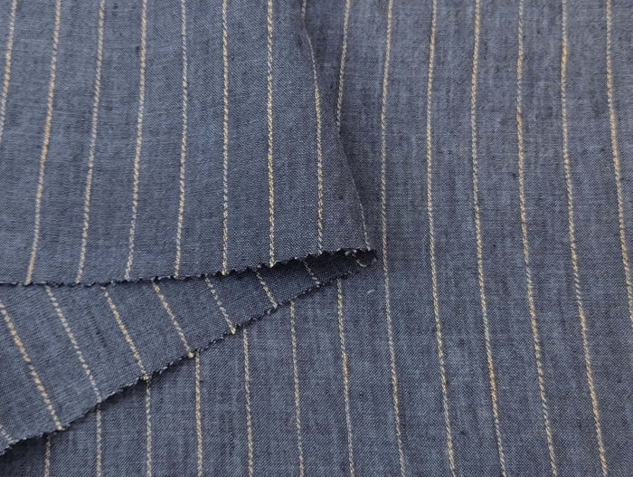 100% Linen Stripe Fabric: Dark Navy with Beige Stripes - Lightweight for Various Projects 7294 - The Linen Lab - Navy