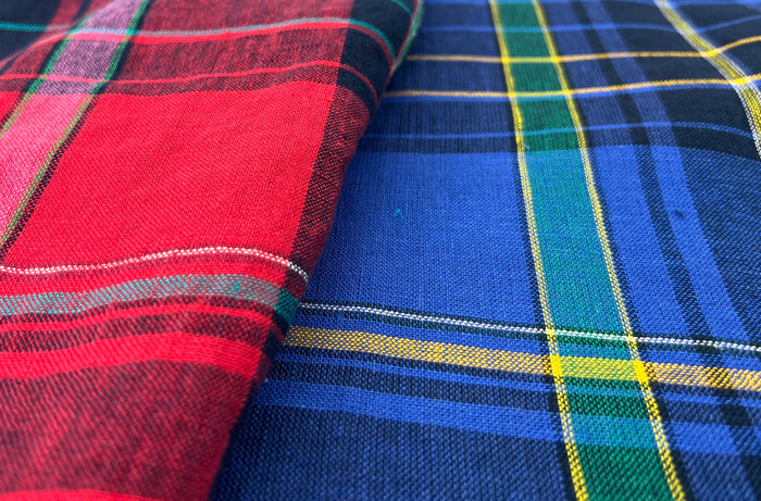 100% Linen Tartan Plaid Fabric – Light–Medium Weight with Soft Handfeel 7981 7982