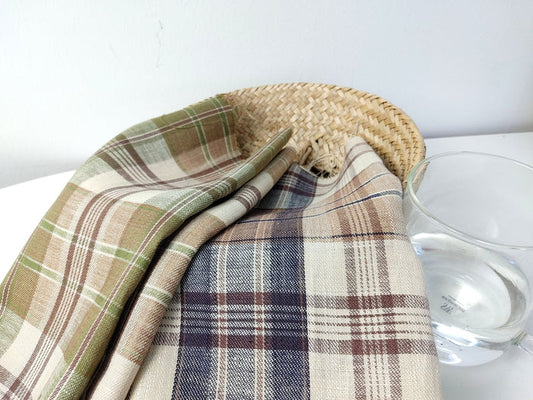 100% Linen Twill Plaid Fabric Medium Weight 7759 7760 - The Linen Lab - Green