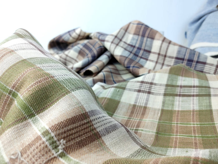 100% Linen Twill Plaid Fabric Medium Weight 7759 7760 - The Linen Lab - Navy