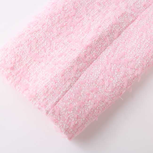 2 Piece Pink Tweed Set Women Elegant Long Sleeve Jacket with Sleeveless Dress Slim Fit Suit