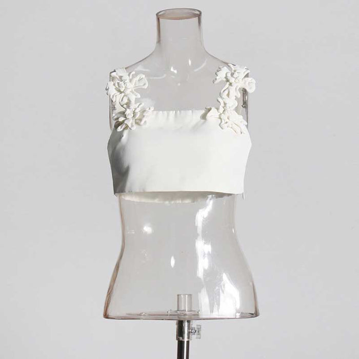 2-Piece Rose Bra-Top and Flare Skirt Set Pleated Skirt Suit