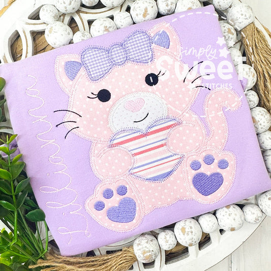 2949 | VALENTINE KITTY CAT GIRL | APPLIQUE CHILD SHIRT