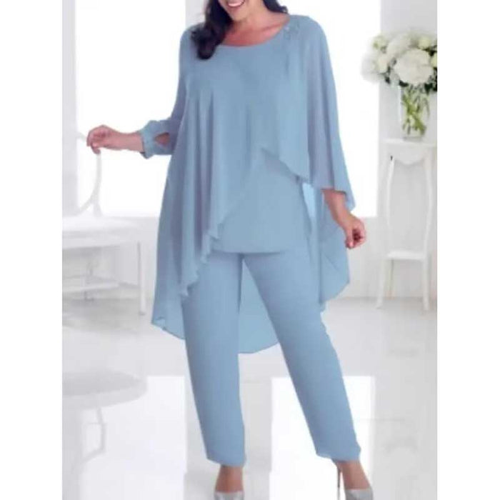 2Pcs Mother of The Bride Pant Suit with Cloak Beaded Formal Evening Outfit Set