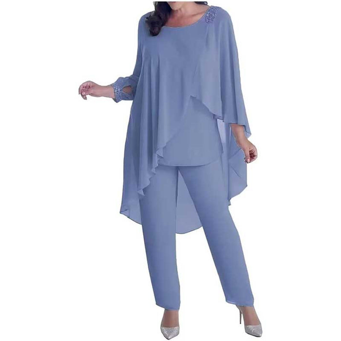 2Pcs Mother of The Bride Pant Suit with Cloak Beaded Formal Evening Outfit Set