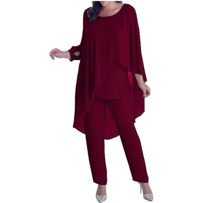 2Pcs Mother of The Bride Pant Suit with Cloak Beaded Formal Evening Outfit Set
