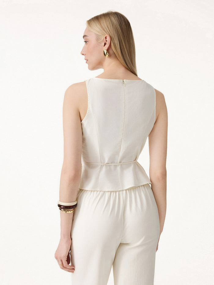 OGLmove Linen-Like Boatneck Waist-Defined Top