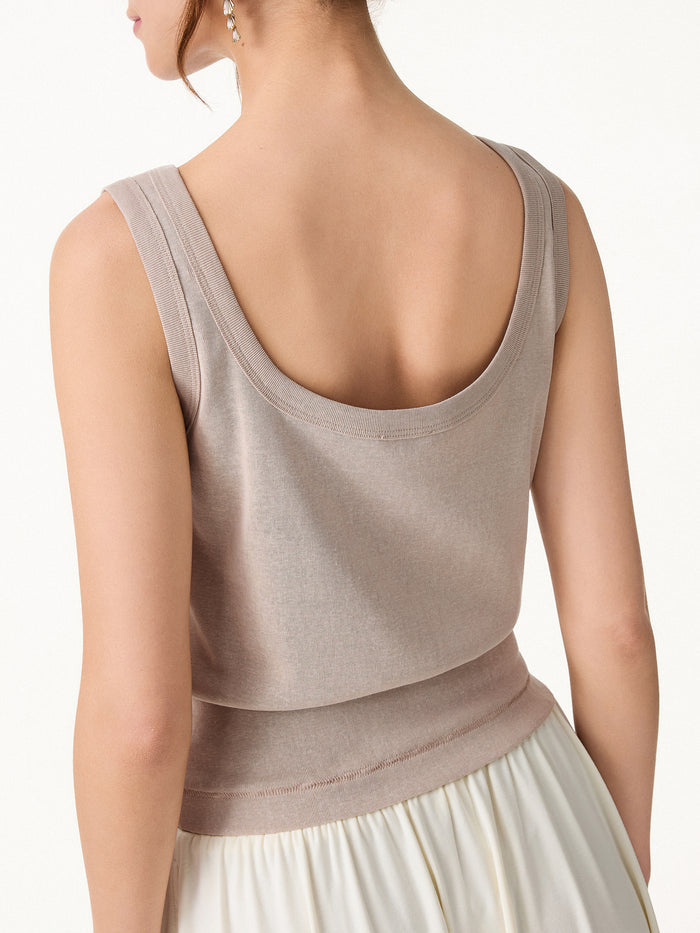 OGLmove Cotton-Linen Blend Boatneck Low Back Top