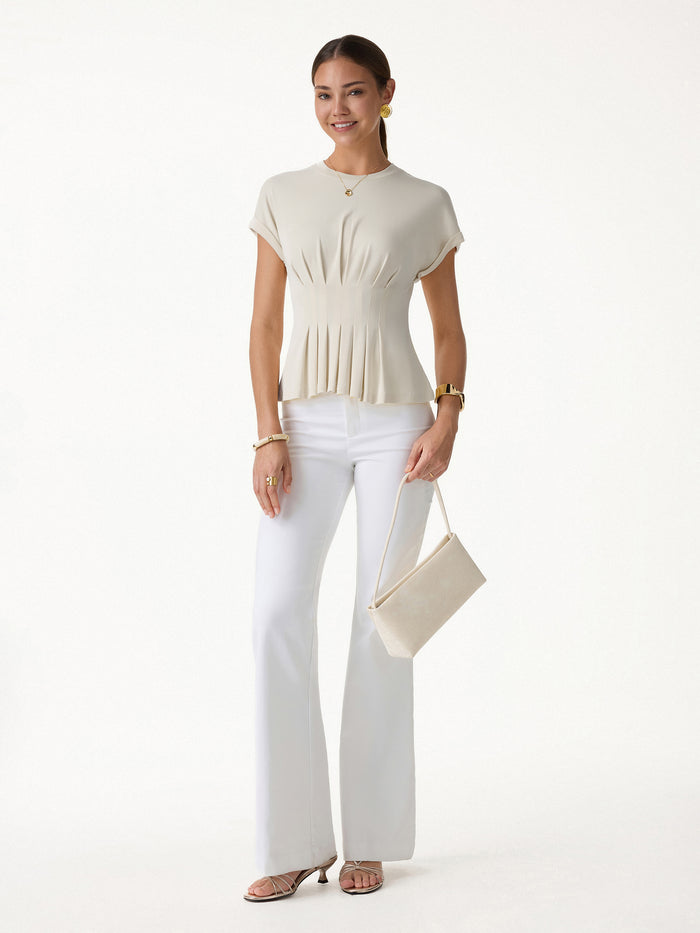 OGLmove 2Pcs Set Round Neck Tee & Mid Rise Fly-Front Wide Leg Trousers