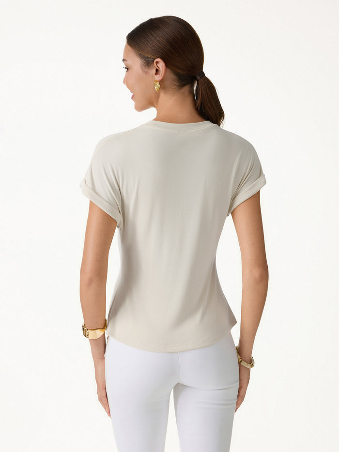 OGLmove 2Pcs Set Round Neck Tee & Mid Rise Fly-Front Wide Leg Trousers