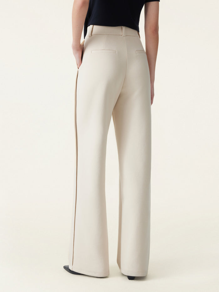 OGLmove 2Pcs Set Round Neck Relaxed Top & Mid Rise Fly-Front Wide Leg Trousers