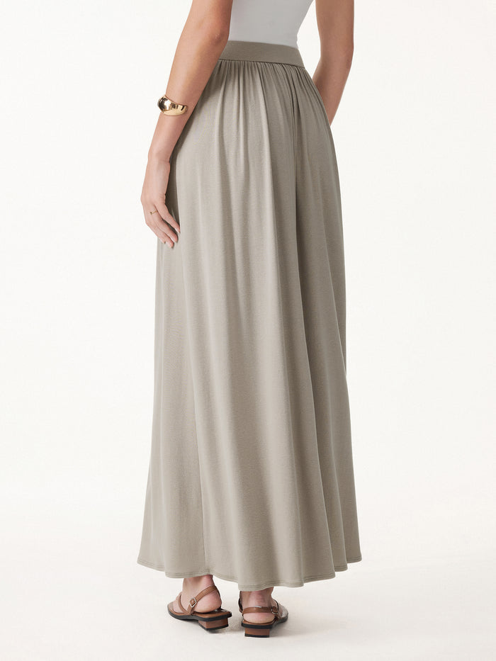 OGLmove Linen Knit Gathered A-Line Maxi Skirt with Pockets