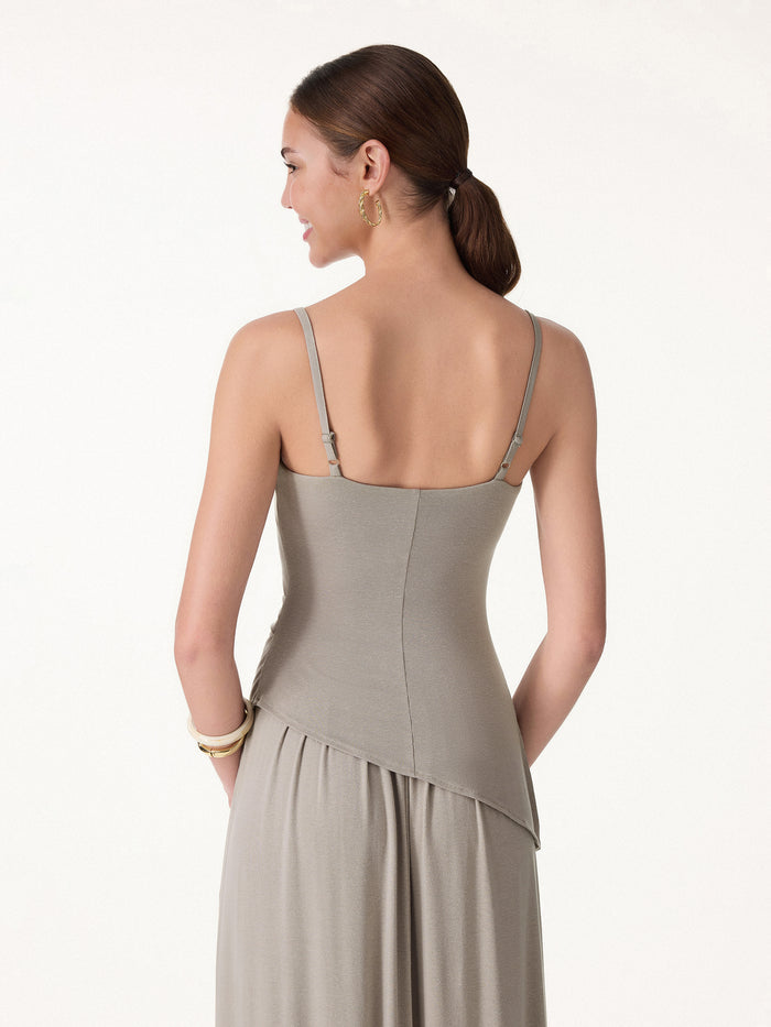 OGLmove 2Pcs Set Spaghetti Bra Top with Side Slit & A-Line Maxi Skirt with Pockets