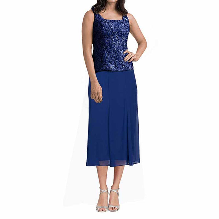 3 Pieces A-line Scoop Tea-Length Chiffon Mother of the Bride Dress With Sleeveless