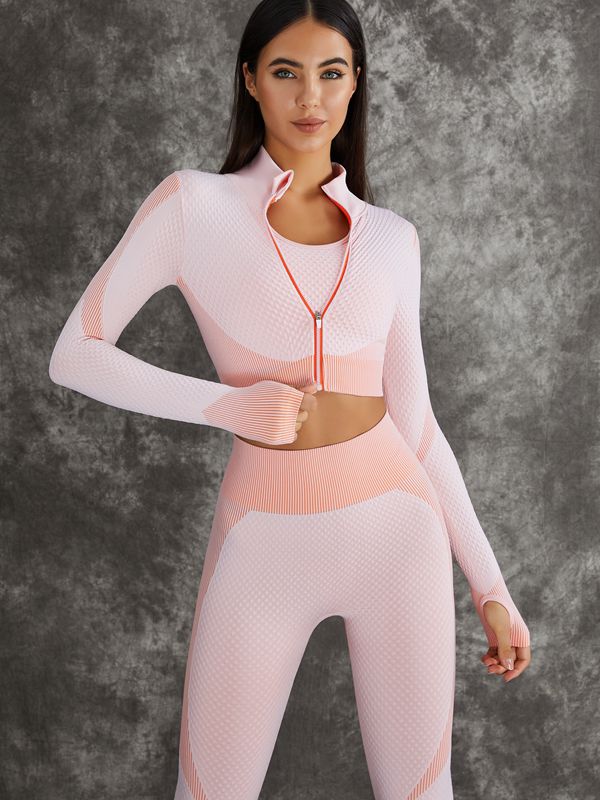 3 Pieces Long Sleeve Zippers Fitness Sportswear