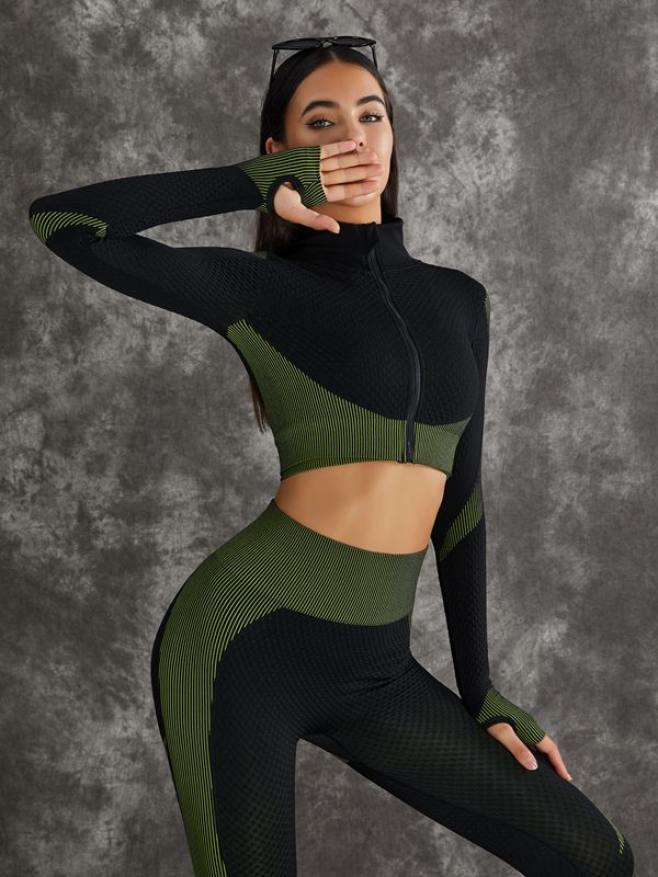 3 Pieces Long Sleeve Zippers Fitness Suit