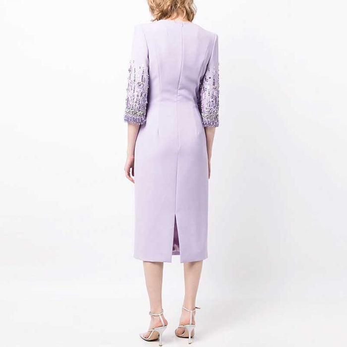 3/4 Sleeve Round-Neck Midi Dresses Tailored Formal Dress