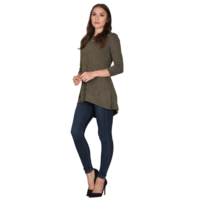 3/4 Sleeve Solid Pleat Back Tunic