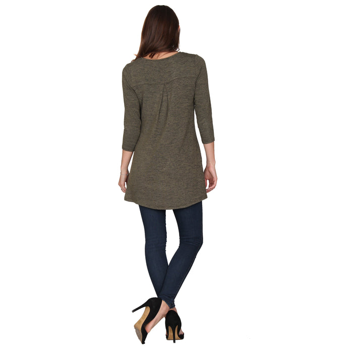 3/4 Sleeve Solid Pleat Back Tunic