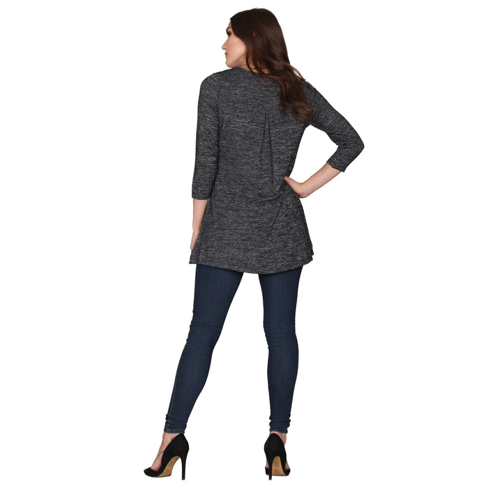 3/4 Sleeve Solid Pleat Back Tunic