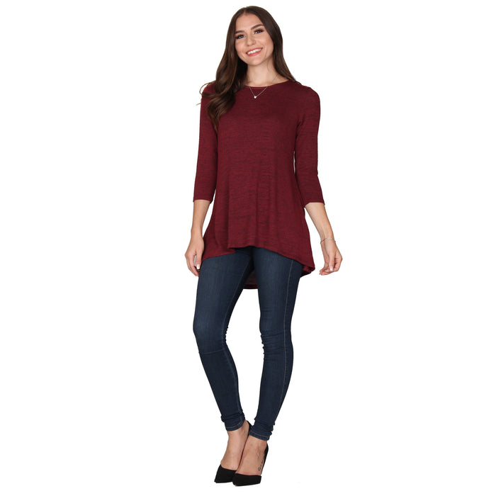3/4 Sleeve Solid Pleat Back Tunic
