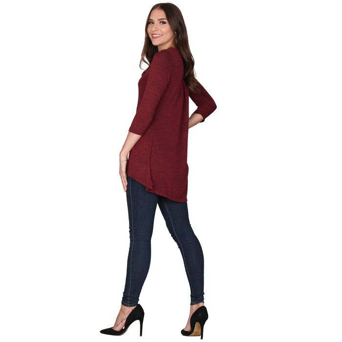 3/4 Sleeve Solid Pleat Back Tunic