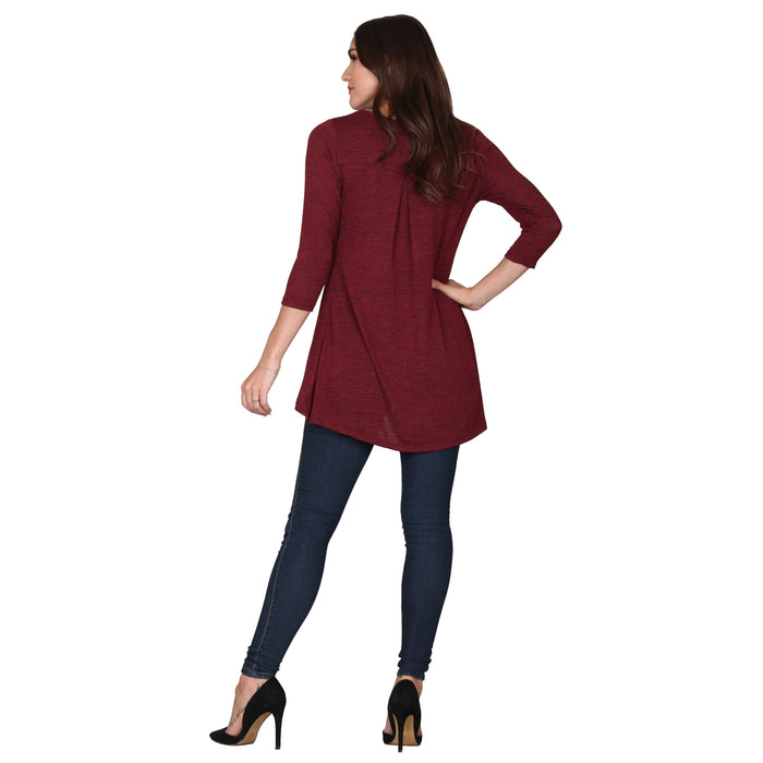 3/4 Sleeve Solid Pleat Back Tunic