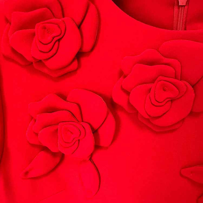 3D Flower Embellished Mini Dress in Red