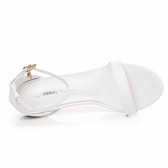 4.13" White Ankle Strap Heels Summer Wedding Dress Heels Prom Shoes