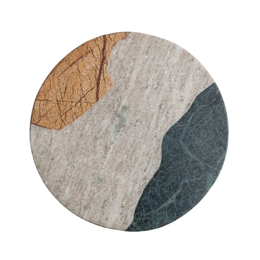 9-3/4" Round Marble Cheese/Cutting Board, Multi Color