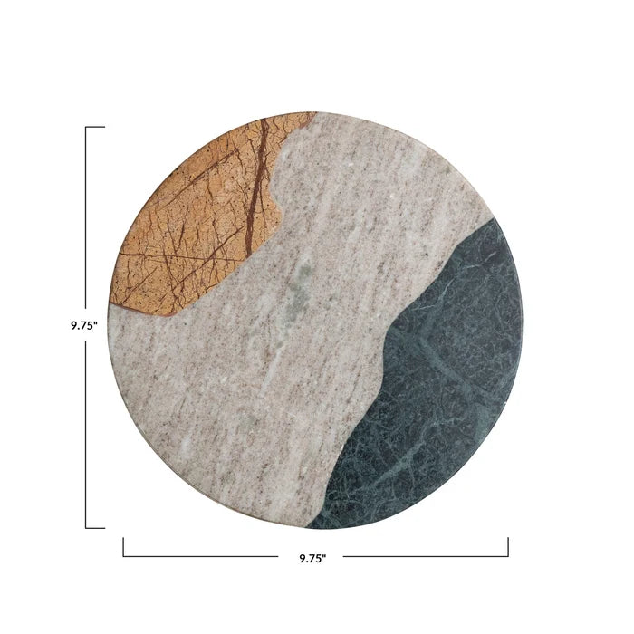 9-3/4" Round Marble Cheese/Cutting Board, Multi Color