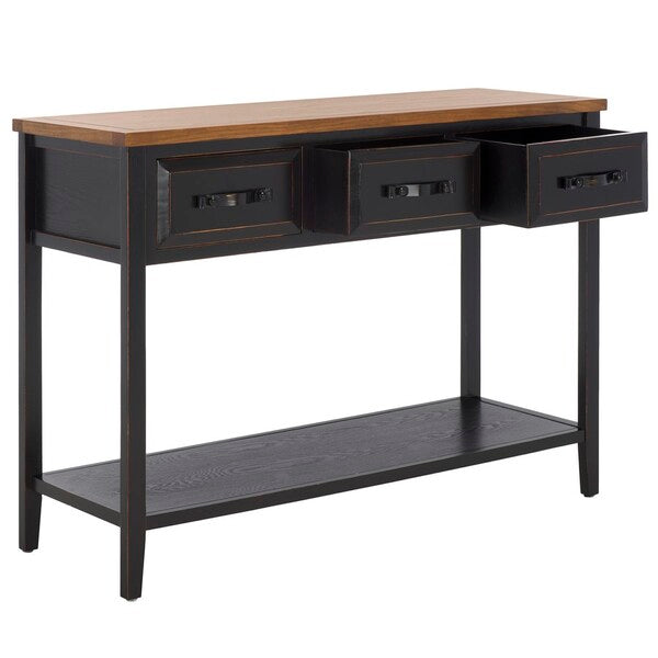 Aiden Console Table in Black and Oak with 3 Drawers & 1 Shelf