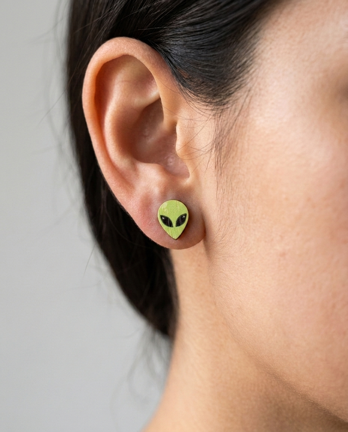 Alien Stud Earrings #3043 shown on model