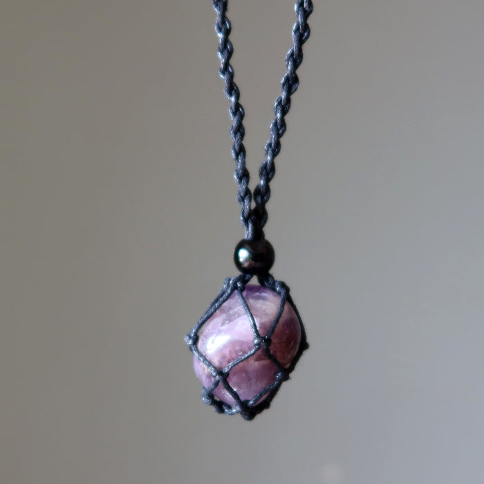 amethyst macrame necklace