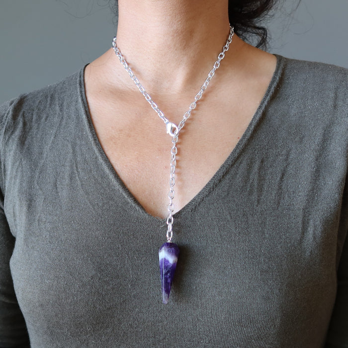 chevron amethyst pendulum necklace