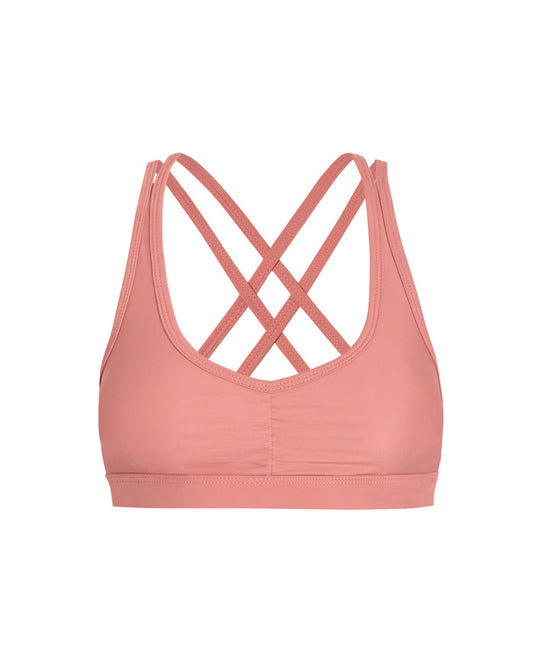 front of crossback sports bra in guava pink color