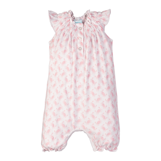 Angel Sleeve Romper - Pink Crabs