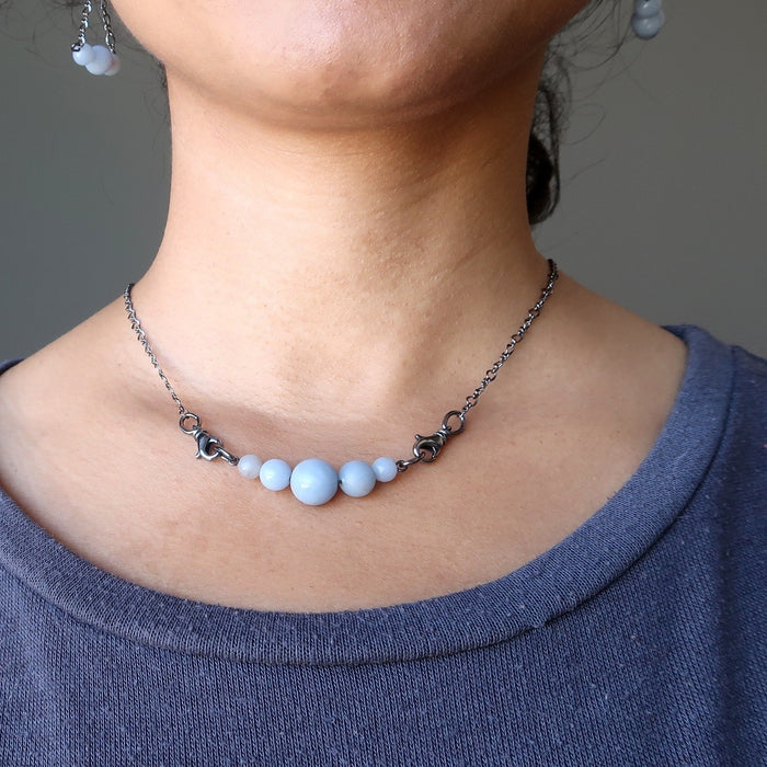 angelite cloud necklace on female neck