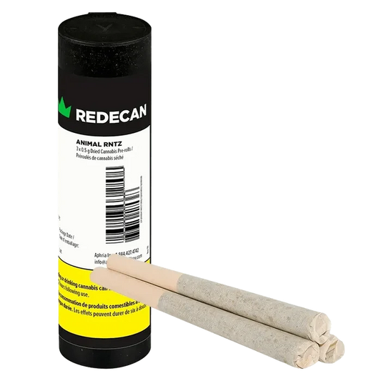 Front view of the Animal Rntz Pre Rolled 3 x 0.5 g pre-rolled pack with branding and information text on a white background.