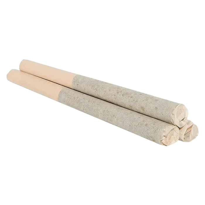A close-up, overhead view of three Animal Rntz Pre Rolled 0.5 g pre-rolls, arranged side-by-side on a white surface.