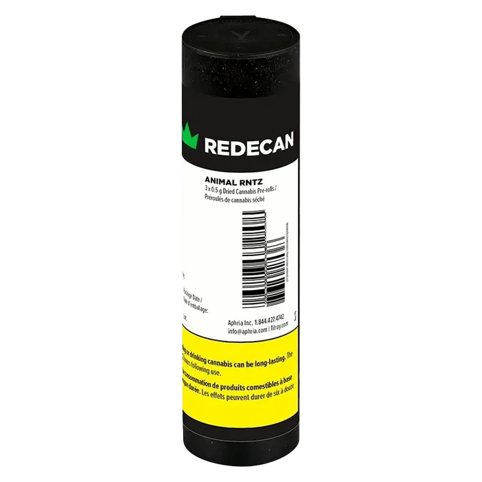 A close-up of the Animal Rntz Pre Rolled 3 x 0.5 g packaging with branding and French text details.