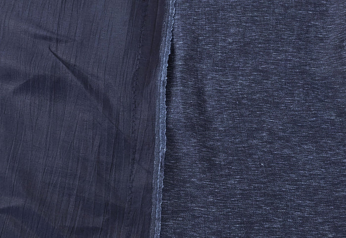 Arctic Nightfall: Linen Nylon Crease Effect Fabric with Subtle White Dot Print 4749 - The Linen Lab - Navy