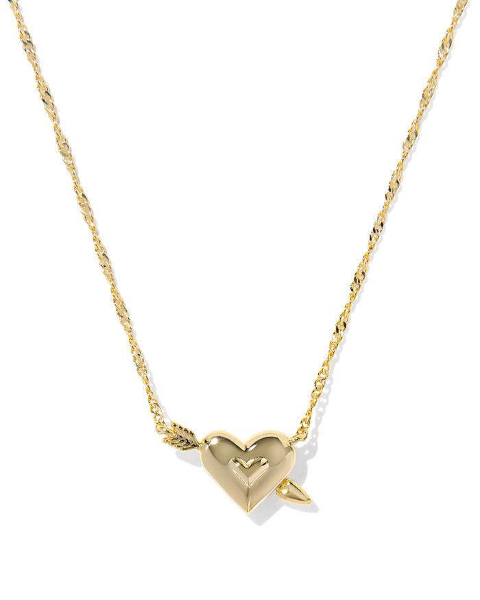 Ari Heart Arrow Pendant Necklace Gold Pink Opalscent Resin