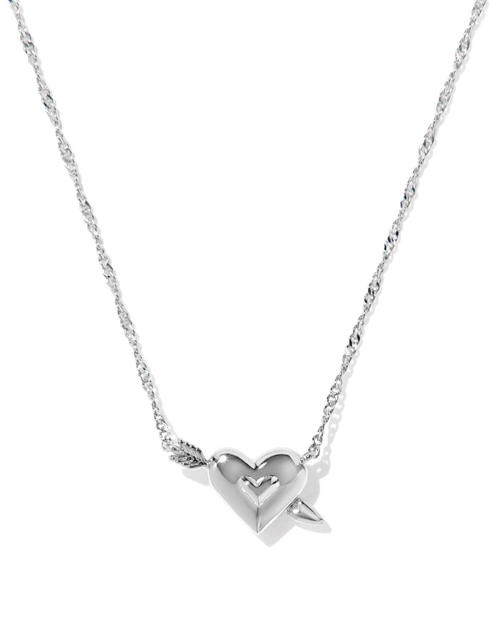 Ari Heart Arrow Pendant Necklace Silver Pink Opalscent Resin