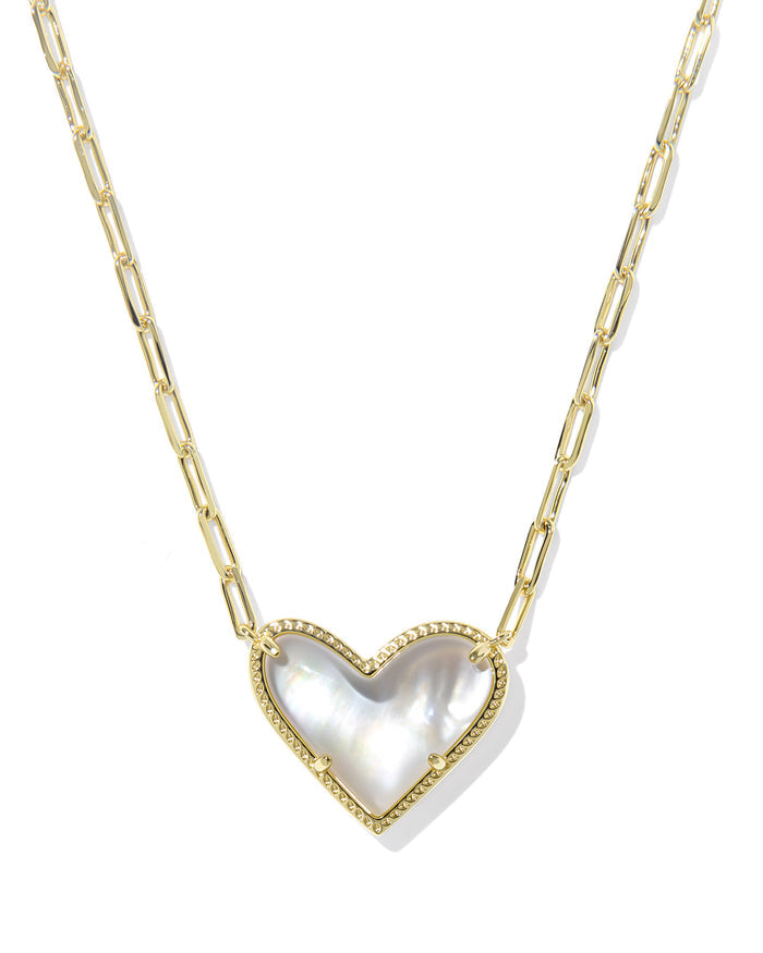 Ari Heart Statement Short Pendant in Gold Ivory MOP