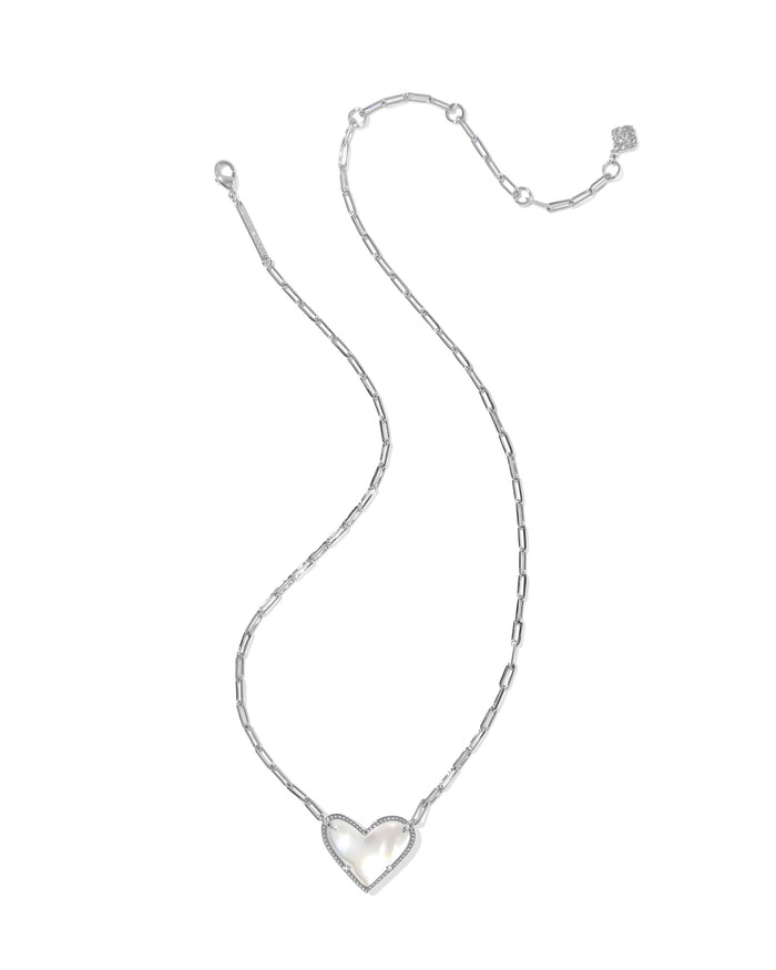 Ari Heart Statement Short Pendant in Silver Ivory MOP