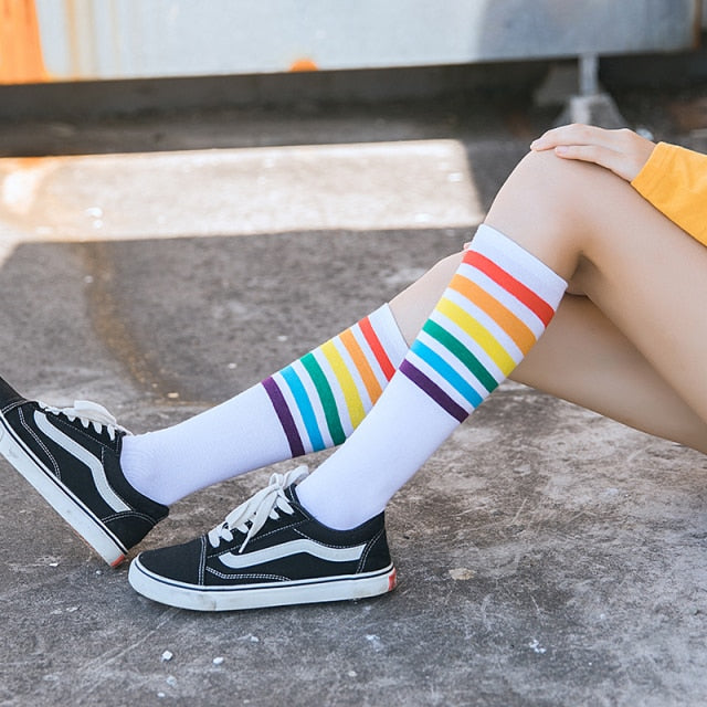 rainbow socks white / One Size