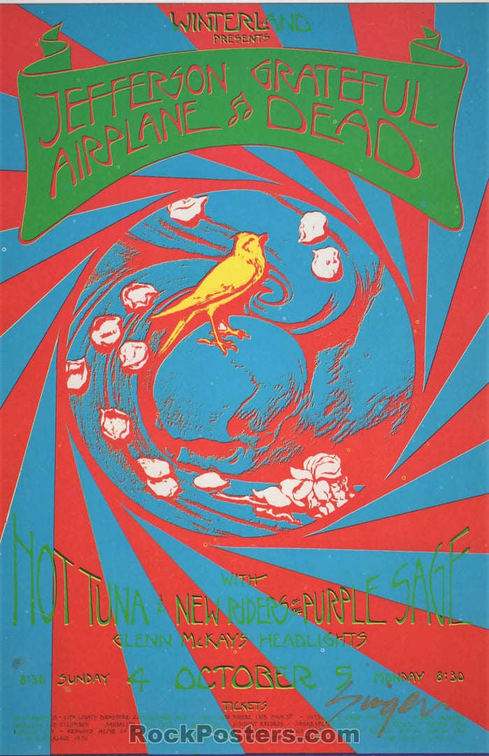 AUCTION - 1970 - Grateful Dead Jefferson Airplane Handbill - Carousel Ballroom - David Singer Signed - Near Mint - SF Rock Posters & Collectibles