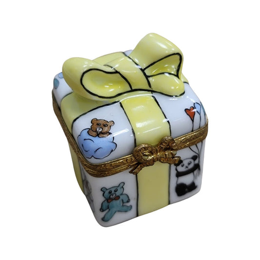 Yellow Ribbon Baby Gift Box Porcelain Limoges Limoges Box special birthday baby French Trinket Box